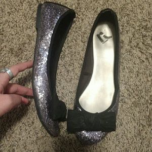 Faux suede and glitter flats